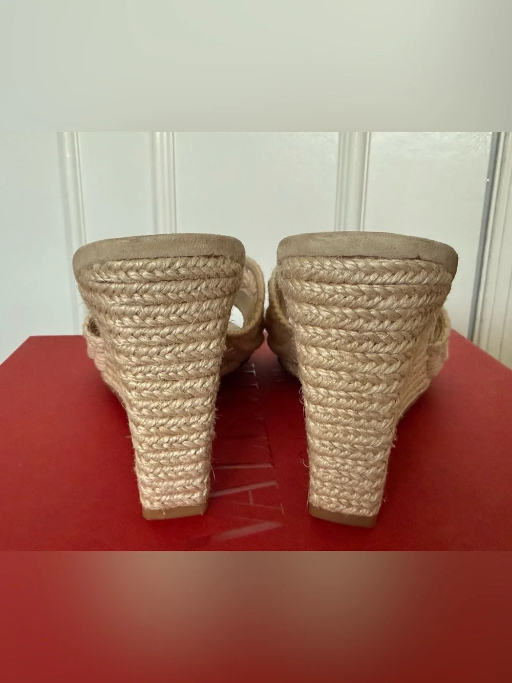 NEW Veronica Beard Natural Crochet Espadrille Wedge Mules Sz 9